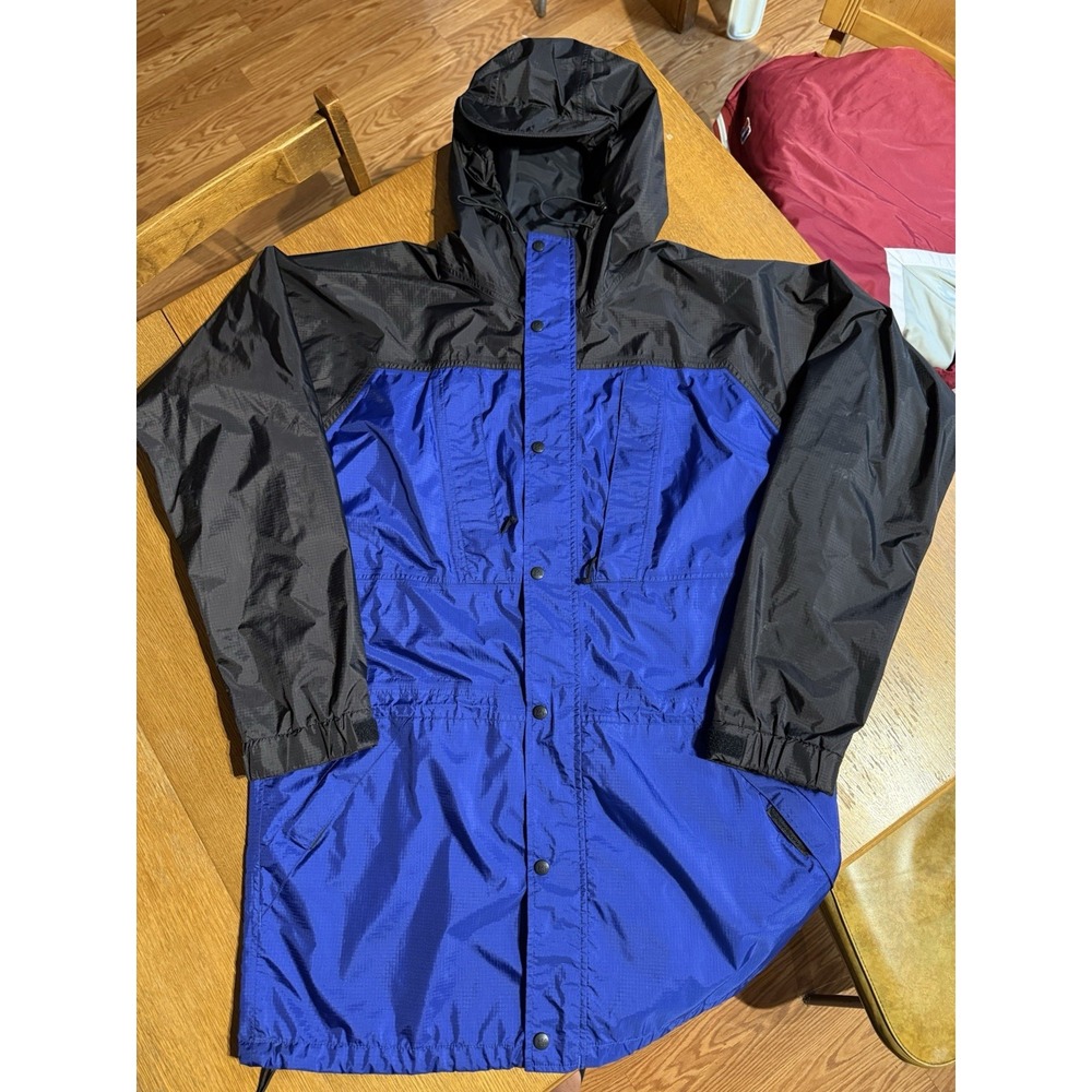 REI Gore-Tex Parka L Tall Blue Black‎ Vintage 90s Hooded Waterproof Jacket
